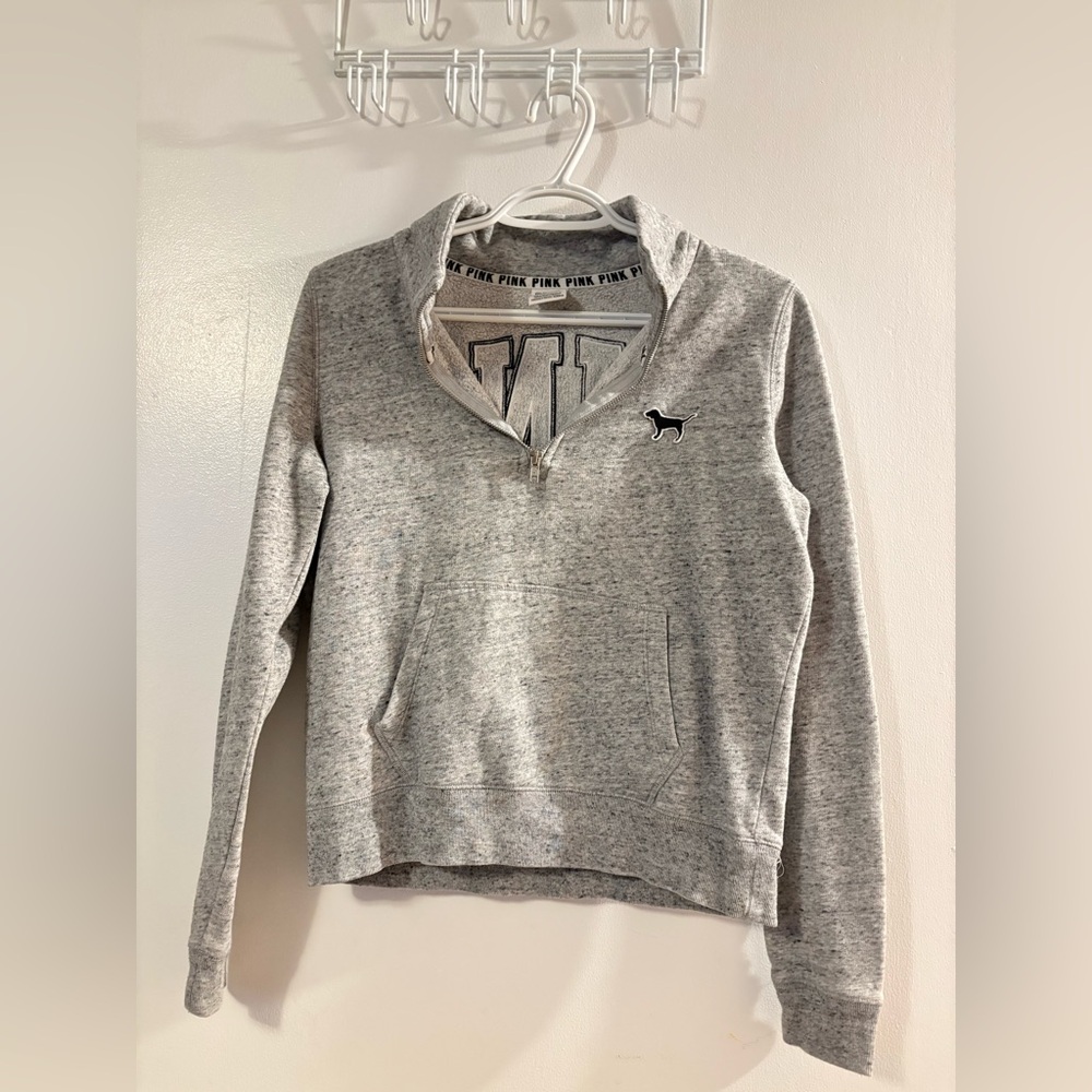 PINK Victoria Secret salt & pepper Gray Quarter-Zip Pullover